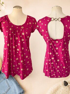 M-Fasis Y2K Pink Gold Polka Dot Top Open Back Ring Detail XL USA